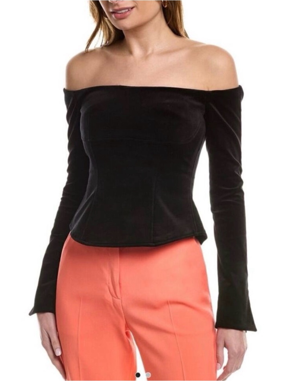 A.L.C. Cassie Velvet Off Shoulder Corset Top Black Long Sleeve Size 4